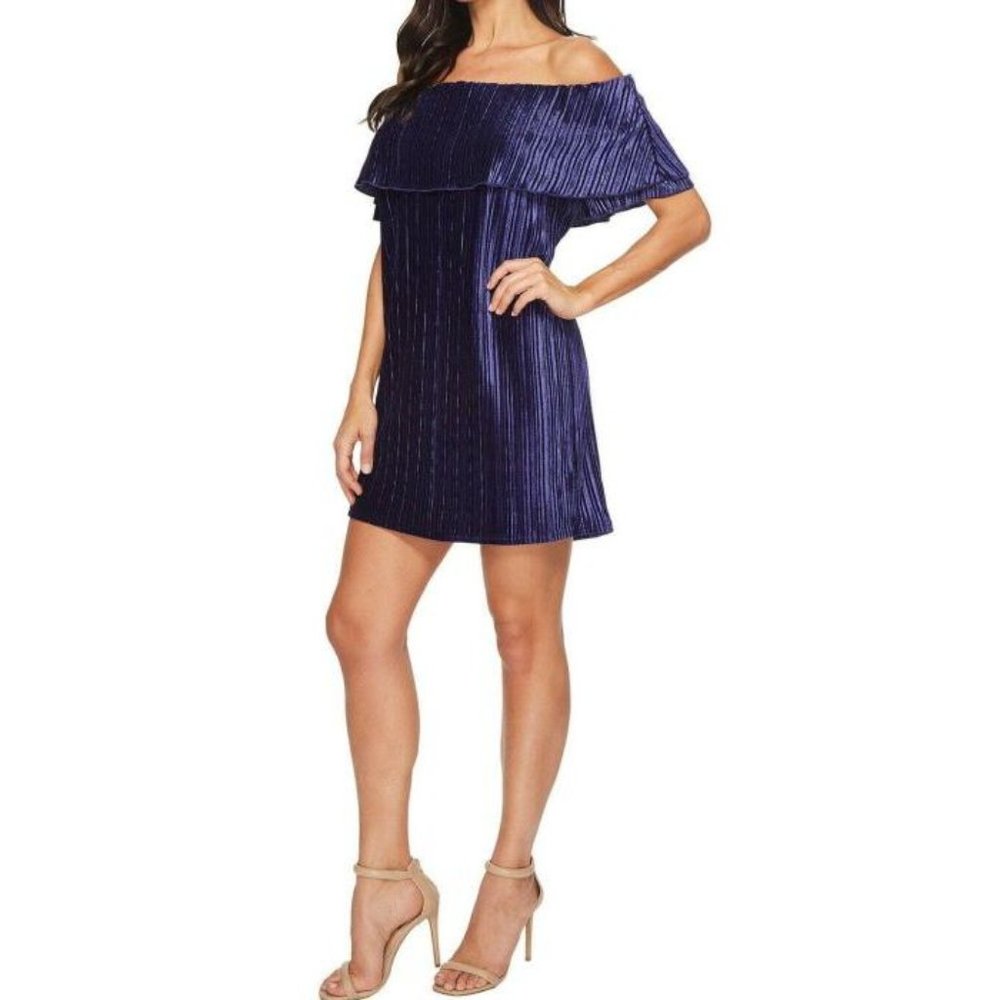 Sanctuary Off The Shoulder Pleated Velvet Dress S